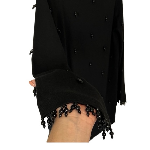 Theomiles Black Long Sleeve Beaded Accent Tunic Sweater Womens - Picture 3 of 6
